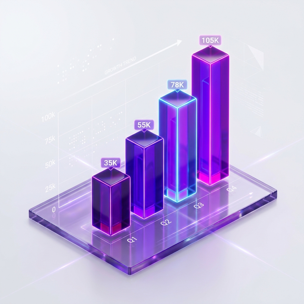 3D Ascending Revenue Growth Chart